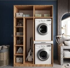 Megan Çamaşır Ve Kurutma Makinesi Dolabı Banyo Dolabı Çam Beyaz- Ücretsiz Kurulum