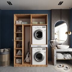 Megan Çamaşır Ve Kurutma Makinesi Dolabı Banyo Dolabı Çam Beyaz- Ücretsiz Kurulum