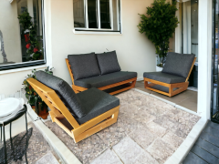 Nepal Bahçe Balkon Masif Kayın Ahşap Koltuk Takımı - 1 Adet Ikili 2 Adet Tekli Antrasit Gri