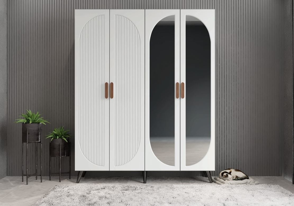 Koza Membran 4 Kapaklı Portmanto Vestiyer Montaj Dahil - Füme Beyaz