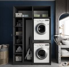 Megan Çamaşır Ve Kurutma Makinesi Dolabı Banyo Dolabı Füme - Ücretsiz Kurulum