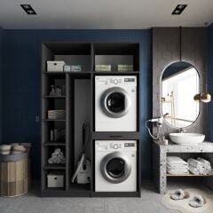 Megan Çamaşır Ve Kurutma Makinesi Dolabı Banyo Dolabı Füme - Ücretsiz Kurulum