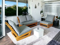 Nepal Bahçe Balkon Masif Kestane Ahşap Koltuk Takımı - 1 Adet Ikili 2 Adet Tekli Gri