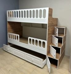 Aras Tamamı Mdf Membran Kaplama Çelik Destekli  Yavrulu Ranza Montaj Dahil Beyaz Meşe