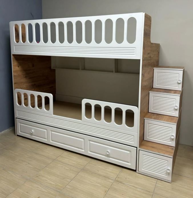 Aras Tamamı Mdf Membran Kaplama Çelik Destekli  Yavrulu Ranza Montaj Dahil Beyaz Meşe