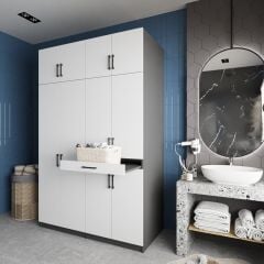 Megan Çamaşır Ve Kurutma Makinesi Dolabı Banyo Dolabı Füme Beyaz - Ücretsiz Kurulum