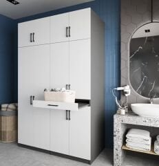 Megan Çamaşır Ve Kurutma Makinesi Dolabı Banyo Dolabı Füme Beyaz - Ücretsiz Kurulum