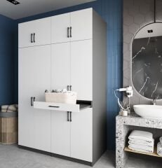 Megan Çamaşır Ve Kurutma Makinesi Dolabı Banyo Dolabı Füme Beyaz - Ücretsiz Kurulum