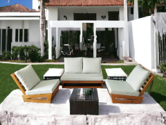 Nepal Bahçe Balkon Masif Kestane Ahşap Koltuk Takımı - 1 Adet Ikili 2 Adet Tekli Krem