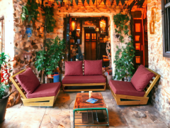 Nepal Bahçe Balkon Masif Kayın Ahşap Koltuk Takımı - 1 Adet Ikili 2 Adet Tekli Bordo