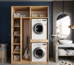 Megan Çamaşır Ve Kurutma Makinesi Dolabı Banyo Dolabı Meşe - Ücretsiz Kurulum