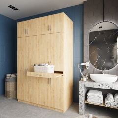 Megan Çamaşır Ve Kurutma Makinesi Dolabı Banyo Dolabı Meşe - Ücretsiz Kurulum