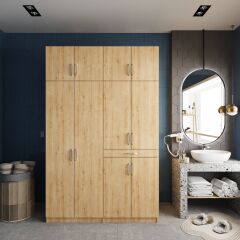 Megan Çamaşır Ve Kurutma Makinesi Dolabı Banyo Dolabı Meşe - Ücretsiz Kurulum