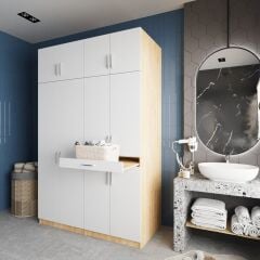 Megan Çamaşır Ve Kurutma Makinesi Dolabı Banyo Dolabı Meşe Beyaz - Ücretsiz Kurulum