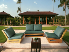 Nepal Bahçe Balkon Masif Kestane Ahşap Koltuk Takımı - 1 Adet Ikili 2 Adet Tekli Haki Yeşil