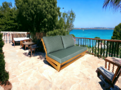 Nepal Bahçe Balkon Masif Kestane Ahşap Koltuk Takımı - 1 Adet Ikili 2 Adet Tekli Haki Yeşil