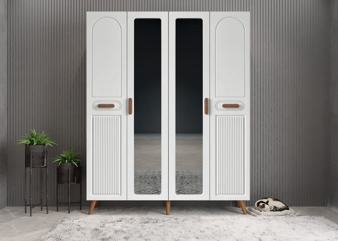 Zenon Membran 4 Kapaklı Portmanto Vestiyer Montaj Dahil - Ceviz Beyaz