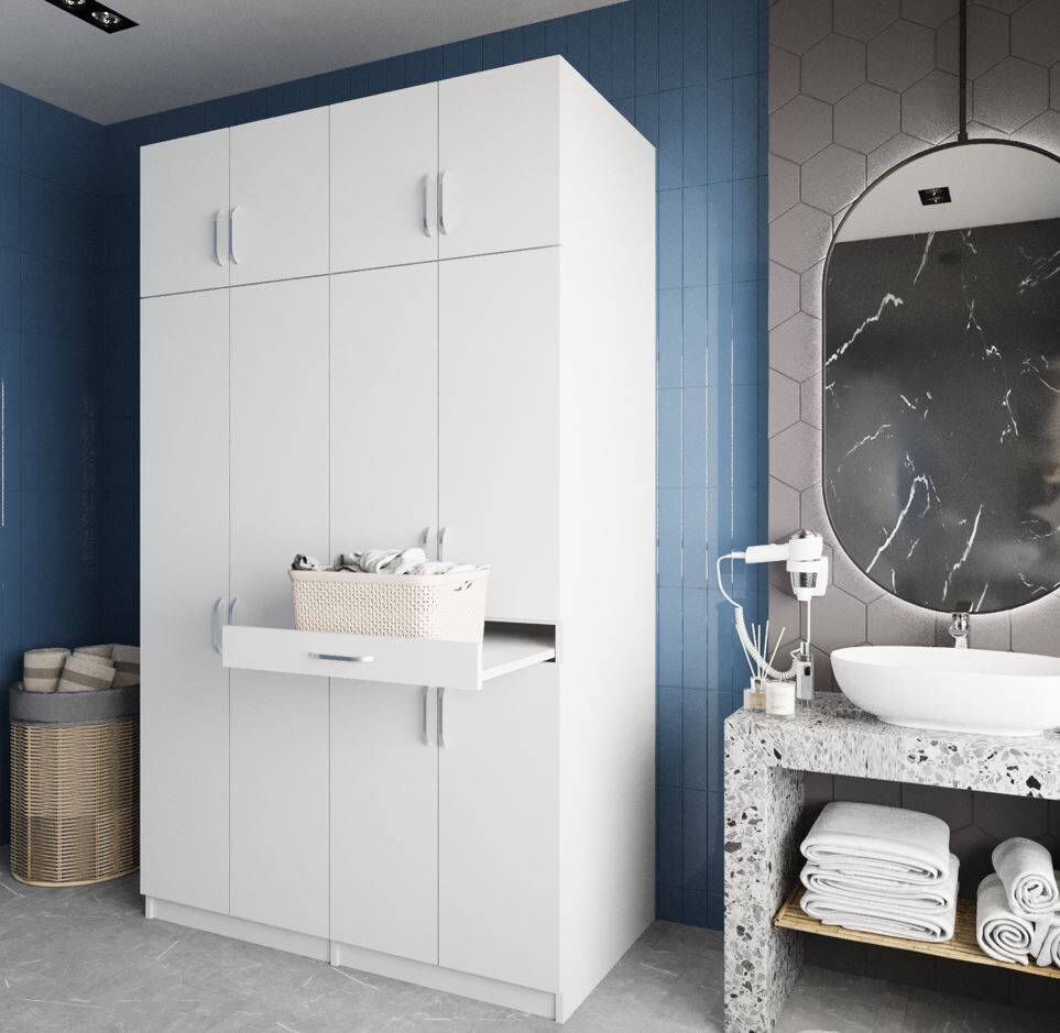 Modena Çamaşır Ve Kurutma Makinesi Dolabı Banyo Dolabı Beyaz- Ücretsiz Kurulum