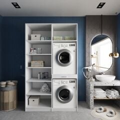 Modena Çamaşır Ve Kurutma Makinesi Dolabı Banyo Dolabı Beyaz- Ücretsiz Kurulum