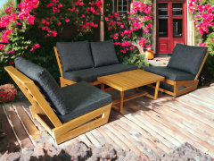 Nepal Bahçe Balkon Masif Kestane Ahşap Koltuk Takımı - 1 Adet Ikili 2 Adet Tekli ve Orta Sehpa Antrasit Gri