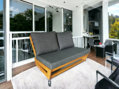 Nepal Bahçe Balkon Masif Kestane Ahşap Koltuk Takımı - 1 Adet Ikili 2 Adet Tekli ve Orta Sehpa Antrasit Gri