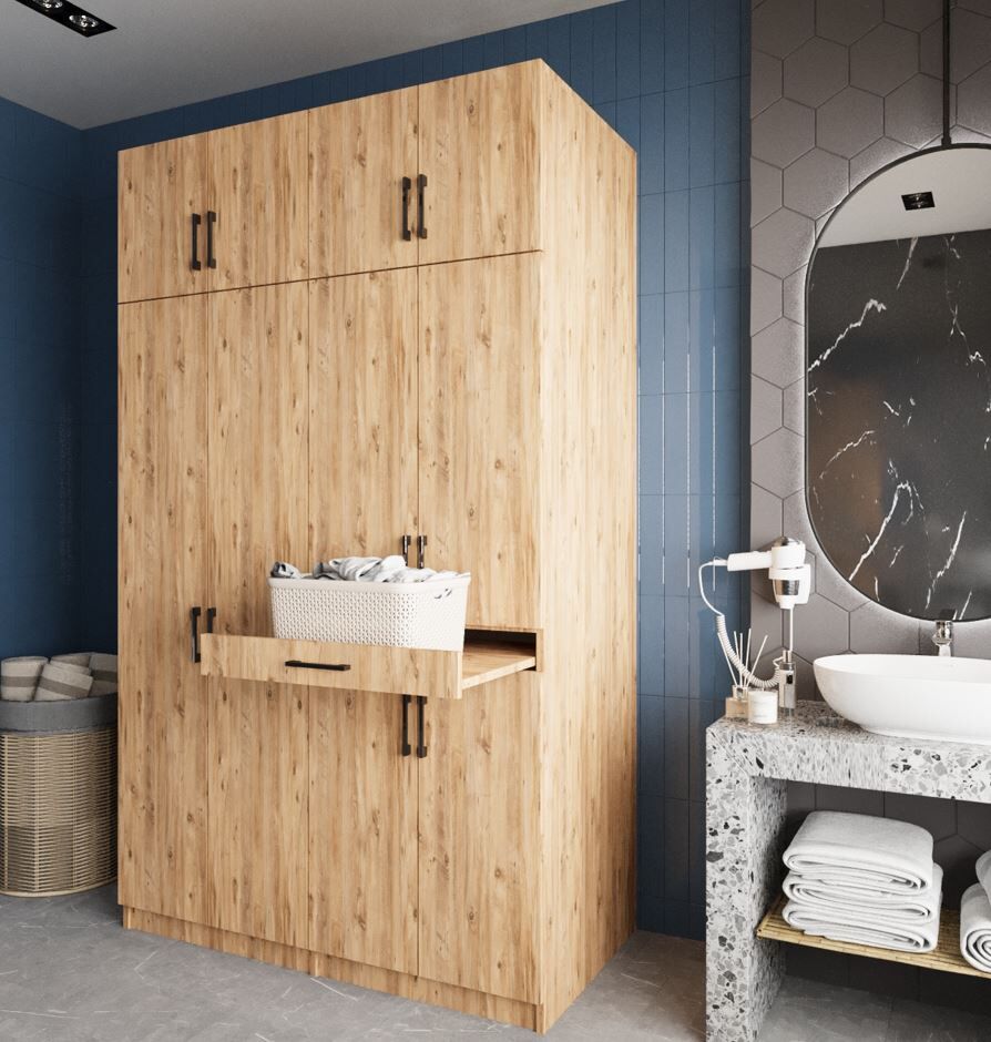 Modena Çamaşır Ve Kurutma Makinesi Dolabı Banyo Dolabı Çam- Ücretsiz Kurulum