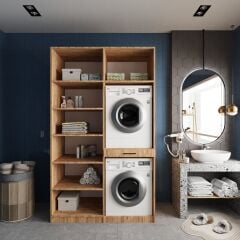 Modena Çamaşır Ve Kurutma Makinesi Dolabı Banyo Dolabı Çam- Ücretsiz Kurulum