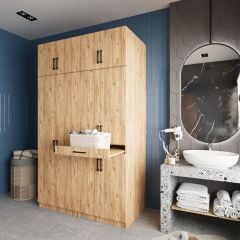 Modena Çamaşır Ve Kurutma Makinesi Dolabı Banyo Dolabı Çam- Ücretsiz Kurulum