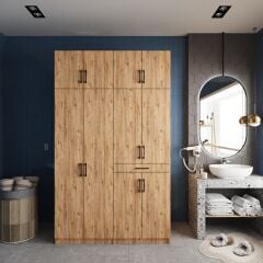 Modena Çamaşır Ve Kurutma Makinesi Dolabı Banyo Dolabı Çam- Ücretsiz Kurulum