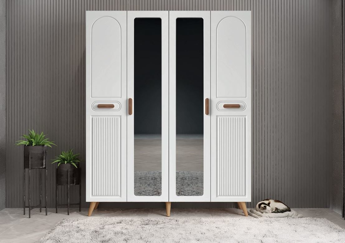 Zenon Membran 4 Kapaklı Portmanto Vestiyer Montaj Dahil - Çam Beyaz