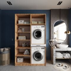 Modena Çamaşır Ve Kurutma Makinesi Dolabı Banyo Dolabı Çam Beyaz- Ücretsiz Kurulum