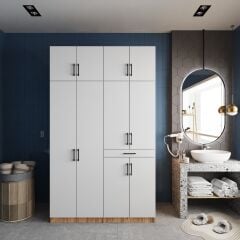 Modena Çamaşır Ve Kurutma Makinesi Dolabı Banyo Dolabı Çam Beyaz- Ücretsiz Kurulum