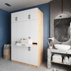 Modena Çamaşır Ve Kurutma Makinesi Dolabı Banyo Dolabı Çam Beyaz- Ücretsiz Kurulum