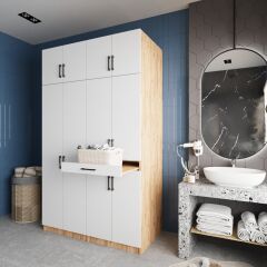Modena Çamaşır Ve Kurutma Makinesi Dolabı Banyo Dolabı Çam Beyaz- Ücretsiz Kurulum