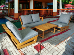 Nepal Bahçe Balkon Masif Kayın Ahşap Koltuk Takımı - 1 Adet Ikili 2 Adet Tekli ve Orta Sehpa Gri