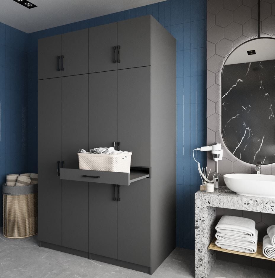 Modena Çamaşır Ve Kurutma Makinesi Dolabı Banyo Dolabı Füme - Ücretsiz Kurulum