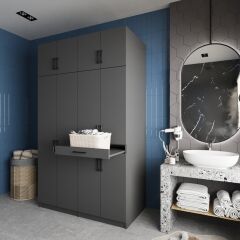 Modena Çamaşır Ve Kurutma Makinesi Dolabı Banyo Dolabı Füme - Ücretsiz Kurulum