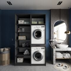 Modena Çamaşır Ve Kurutma Makinesi Dolabı Banyo Dolabı Füme - Ücretsiz Kurulum