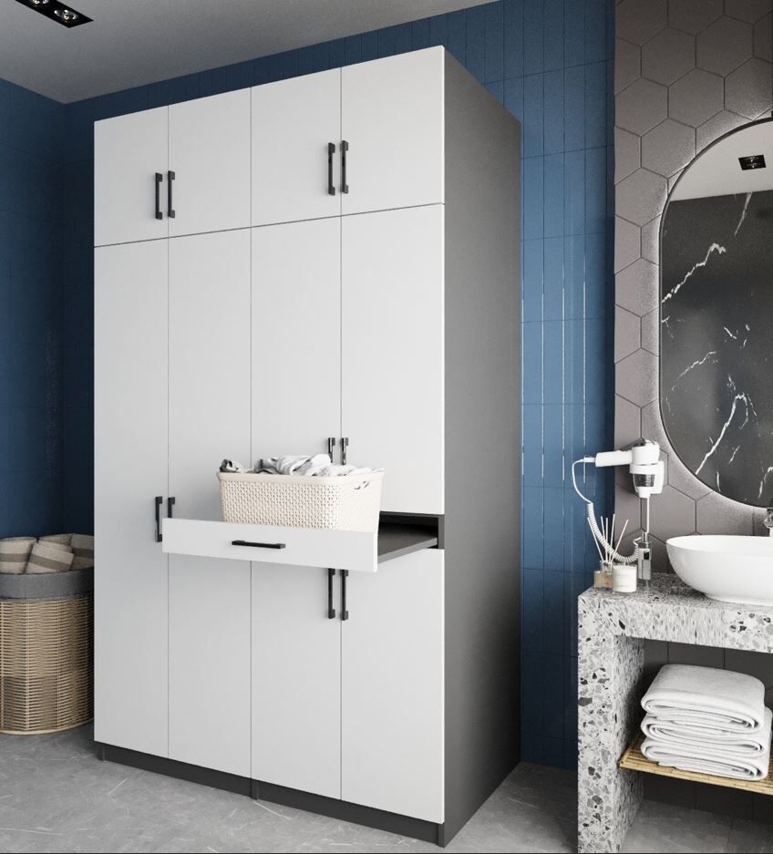 Modena Çamaşır Ve Kurutma Makinesi Dolabı Banyo Dolabı Füme Beyaz- Ücretsiz Kurulum