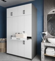 Modena Çamaşır Ve Kurutma Makinesi Dolabı Banyo Dolabı Füme Beyaz- Ücretsiz Kurulum