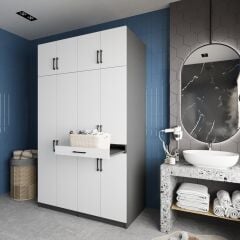 Modena Çamaşır Ve Kurutma Makinesi Dolabı Banyo Dolabı Füme Beyaz- Ücretsiz Kurulum