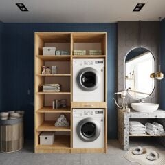 Modena Çamaşır Ve Kurutma Makinesi Dolabı Banyo Dolabı Meşe - Ücretsiz Kurulum