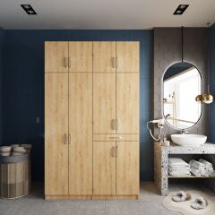 Modena Çamaşır Ve Kurutma Makinesi Dolabı Banyo Dolabı Meşe - Ücretsiz Kurulum