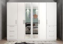 Zeren 6 Kapaklı 6 Çekmeceli Gardırop Dolap Beyaz Ölçü Seçenekli - Ücretsiz Kurulum