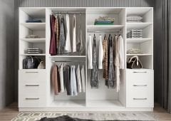 Zeren 6 Kapaklı 6 Çekmeceli Gardırop Dolap Beyaz Ölçü Seçenekli - Ücretsiz Kurulum