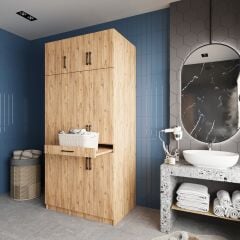 Vita Çamaşır Ve Kurutma Makinesi Dolabı Banyo Dolabı Çam- Ücretsiz Kurulum