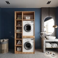 Vita Çamaşır Ve Kurutma Makinesi Dolabı Banyo Dolabı Çam- Ücretsiz Kurulum