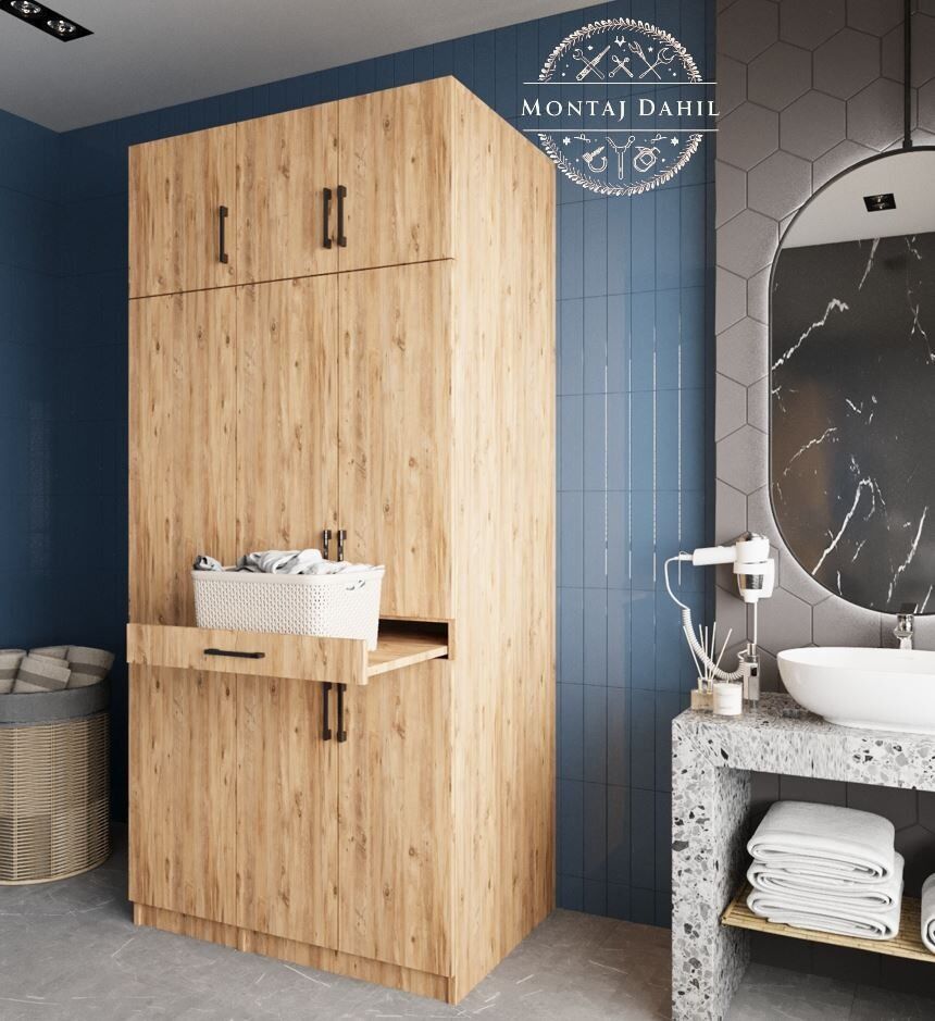 Vita Çamaşır Ve Kurutma Makinesi Dolabı Banyo Dolabı Çam- Ücretsiz Kurulum