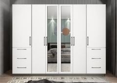 Zeren 6 Kapaklı 6 Çekmeceli Gardırop Dolap Beyaz Füme Ölçü Seçenekli - Ücretsiz Kurulum