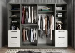 Zeren 6 Kapaklı 6 Çekmeceli Gardırop Dolap Beyaz Füme Ölçü Seçenekli - Ücretsiz Kurulum